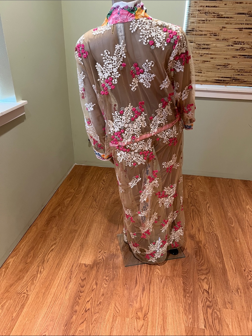 Aratta Blossom Floral Sheer Duster with Pink Sash - Picture 3 of 12